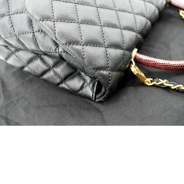 CHANEL Small Coco Quilted Caviar Lizard Handle Shoulder Bag Black - Hot Deals
