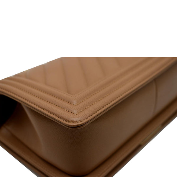 CHANEL Medium Boy Flap Chevron Caviar Leather Crossbody Bag Beige