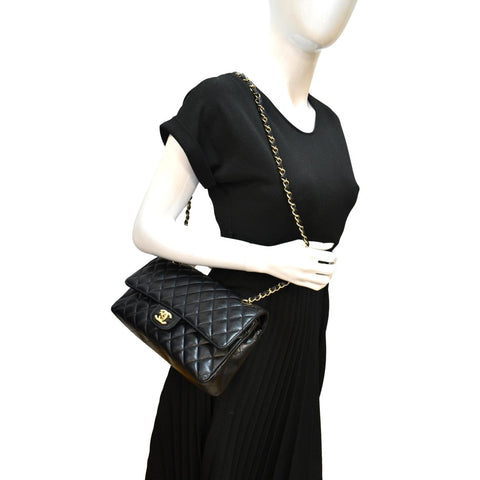 CHANEL Classic Double Flap Leather Shoulder Bag Black