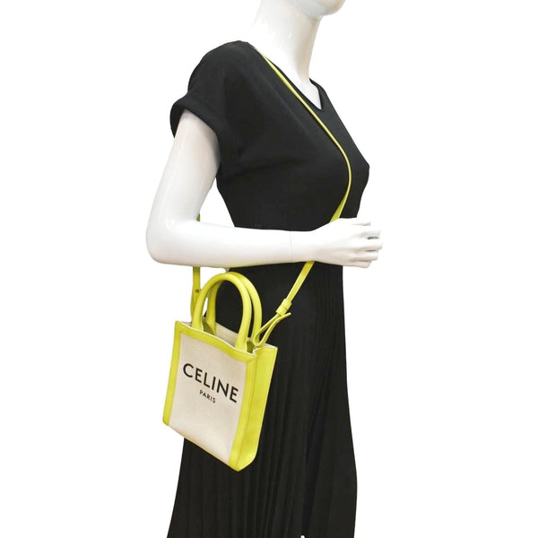 CELINE Mini Vertical Cabas Calfskin Canvas Shoulder Bag Lime