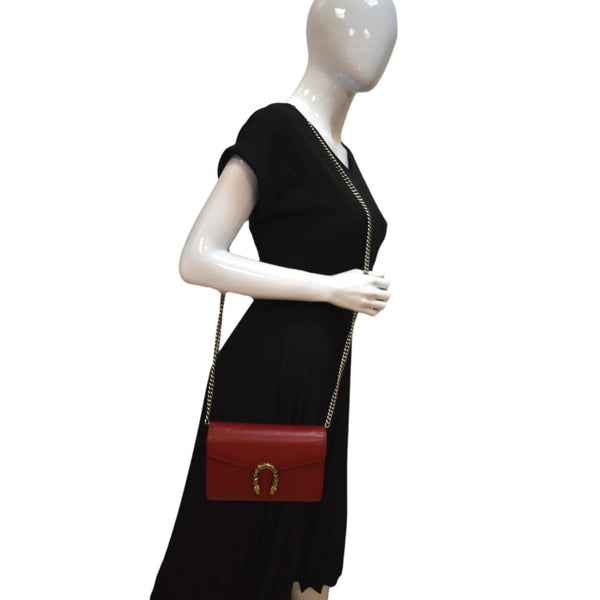 GUCCI Dionysus Mini Leather Chain Crossbody Bag Red 401231