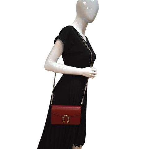 GUCCI Dionysus Mini Leather Chain Crossbody Bag Red 401231