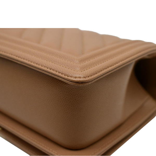 CHANEL Medium Boy Flap Chevron Caviar Leather Crossbody Bag Beige