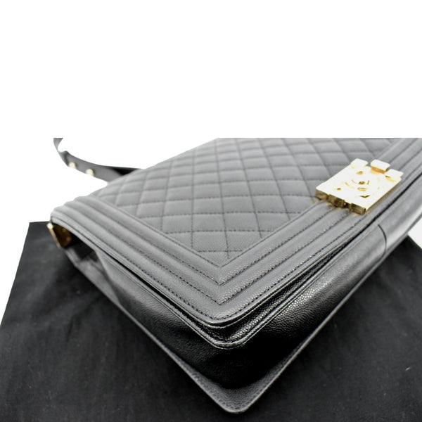 Chanel Large Boy Flap Caviar Leather Shoulder Bag Black - Bottom Right