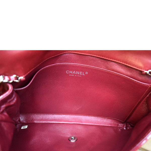 CHANEL Classic Flap Quilted Patent Leather Chain Clutch Bag Red