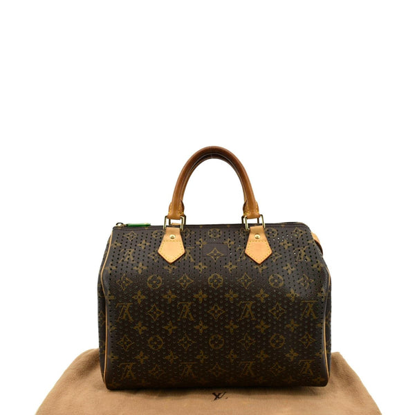 LOUIS VUITTON Speedy Monogram Perforated Satchel Bag Brown