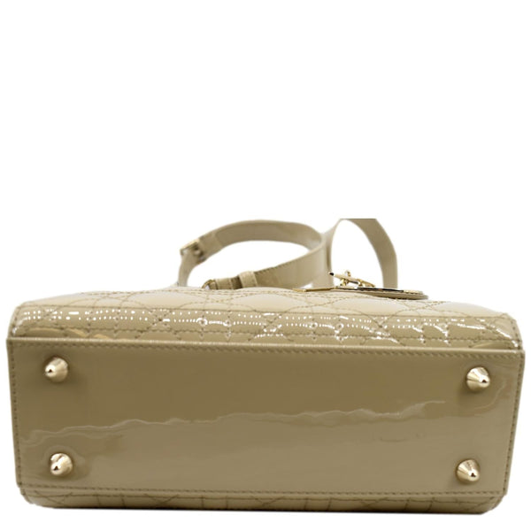 CHRISTIAN DIOR Lady Dior Small Patent Leather Shoulder Bag Beige