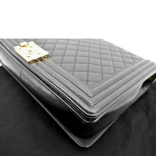 Chanel Large Boy Flap Caviar Leather Shoulder Bag Black - Bottom Left