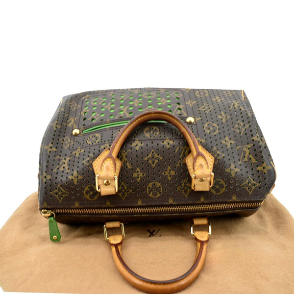 LOUIS VUITTON Speedy Monogram Perforated Satchel Bag Brown
