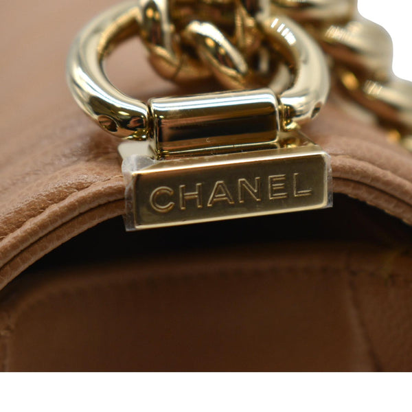 CHANEL Medium Boy Flap Chevron Caviar Leather Crossbody Bag Beige