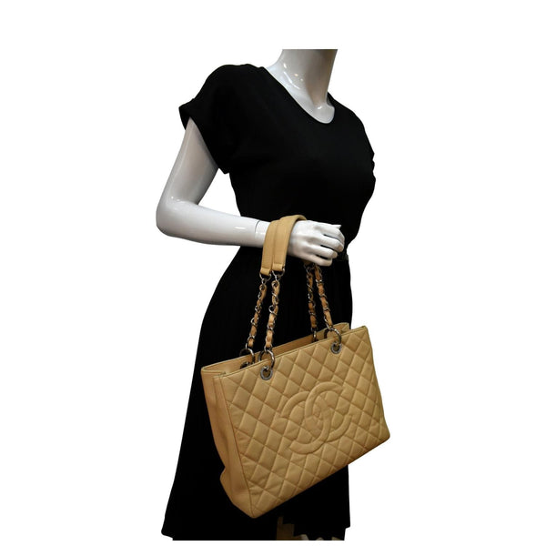 CHANEL Grand Shopping Caviar Leather GST Tote Bag Beige