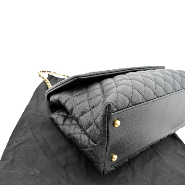 CHANEL Small Coco Quilted Caviar Lizard Handle Shoulder Bag Black - Hot Deals