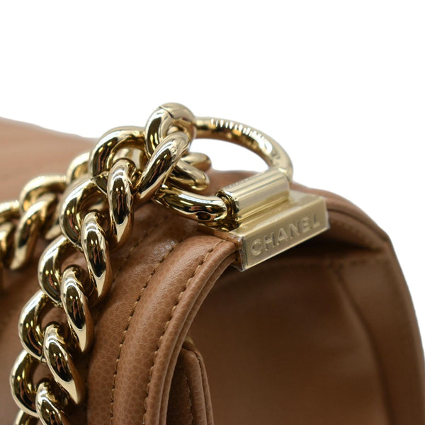 CHANEL Medium Boy Flap Chevron Caviar Leather Crossbody Bag Beige