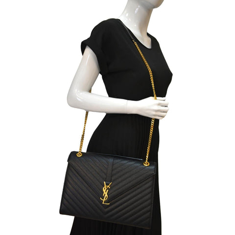 YVES SAINT LAURENT Large Envelope Mix Matelasse Grain De Poudre Chain Shoulder Bag Black