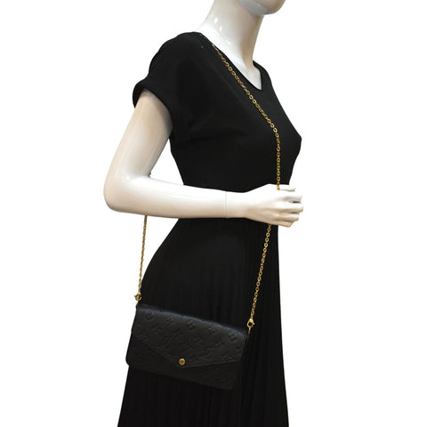 LOUIS VUITTON Felicie Monogram Empreinte Chain Pochette Crossbody Bag Black