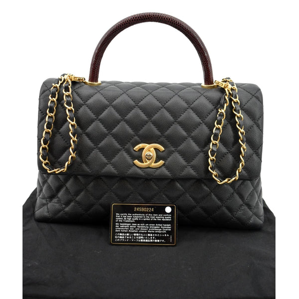 CHANEL Small Coco Quilted Caviar Lizard Handle Shoulder Bag Black - Hot Deals