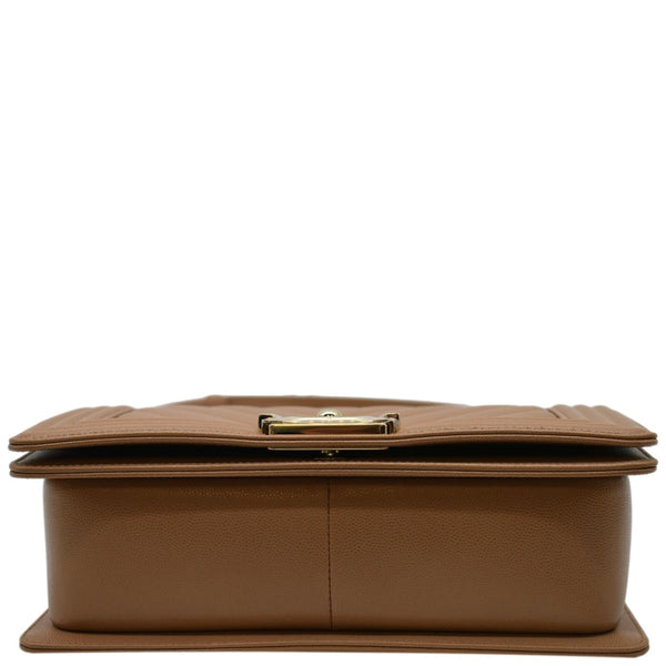 CHANEL Medium Boy Flap Chevron Caviar Leather Crossbody Bag Beige