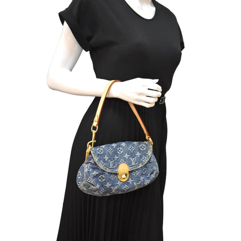 LOUIS VUITTON Mini Pleaty Monogram Denim Shoulder Handbag Blue