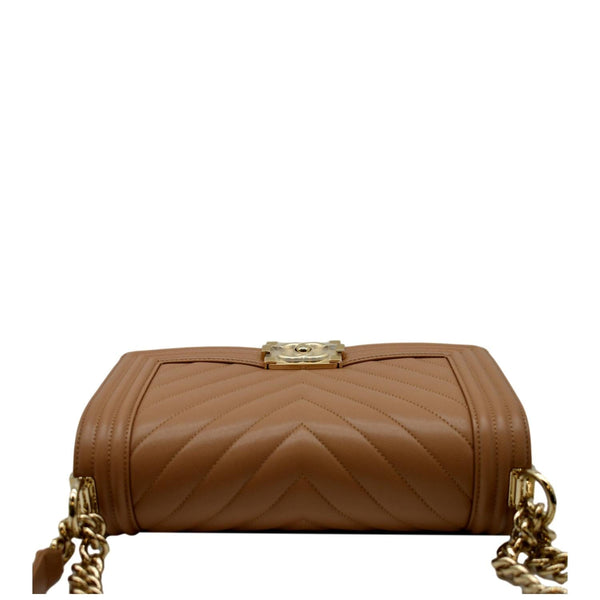 CHANEL Medium Boy Flap Chevron Caviar Leather Crossbody Bag Beige