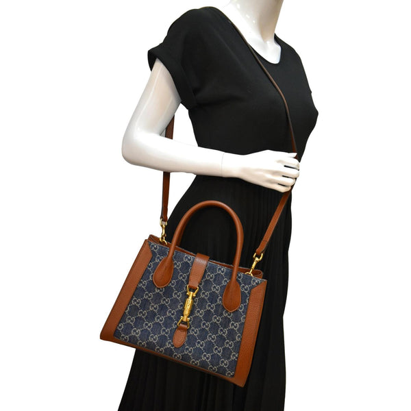 Gucci Jackie 1961 Medium Jacquard Denim Tote Bag - Full View