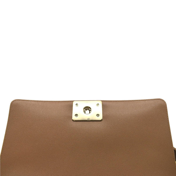 CHANEL Medium Boy Flap Chevron Caviar Leather Crossbody Bag Beige