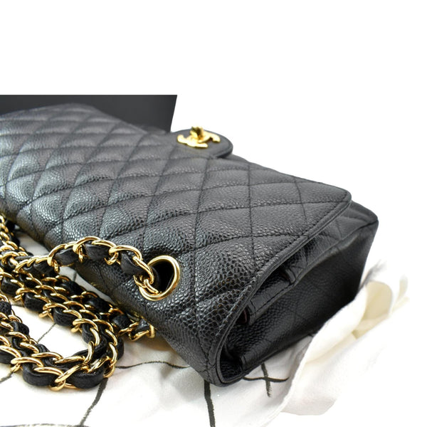 CHANEL Classic Double Flap Medium Caviar Leather Shoulder Bag Black
