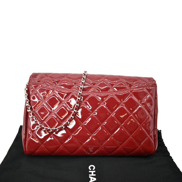 CHANEL Classic Flap Quilted Patent Leather Chain Clutch Bag Red