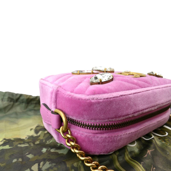 GUCCI GG Marmont Mini Marquise Crystal Velvet Crossbody Bag Pink