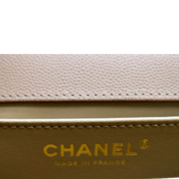 CHANEL Medium Boy Flap Chevron Caviar Leather Crossbody Bag Beige
