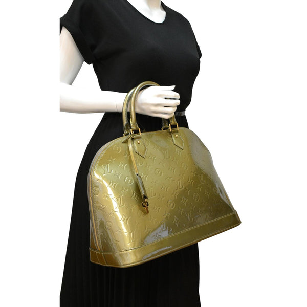 LOUIS VUITTON Alma GM Monogram Vernis Leather Satchel Bag Green