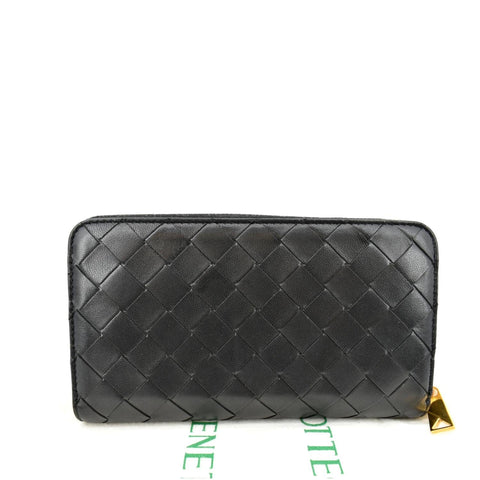 BOTTEGA VENETA Intrecciato Leather Zip Around Wallet Black