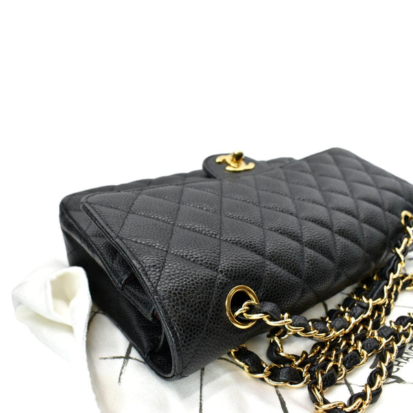 CHANEL Classic Double Flap Medium Caviar Leather Shoulder Bag Black