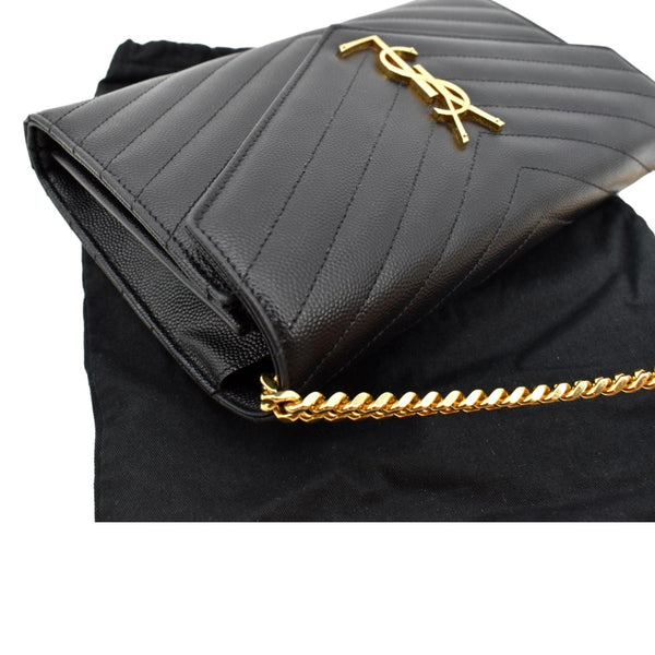 YVES SAINT LAURENT Chevron Grain De Poudre Envelope Chain Bag Black