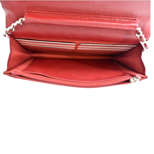 CHANEL CC WOC Caviar Leather Wallet On Chain Crossbody Bag Red