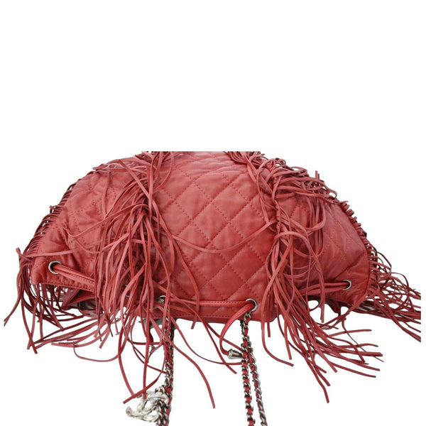 CHANEL Paris Dallas Drawstring Fringe Leather Shoulder Bag Red