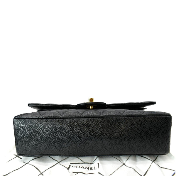 CHANEL Classic Double Flap Medium Caviar Leather Shoulder Bag Black