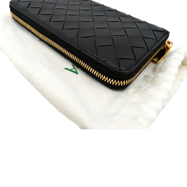 BOTTEGA VENETA Intrecciato Leather Zip Around Wallet Black