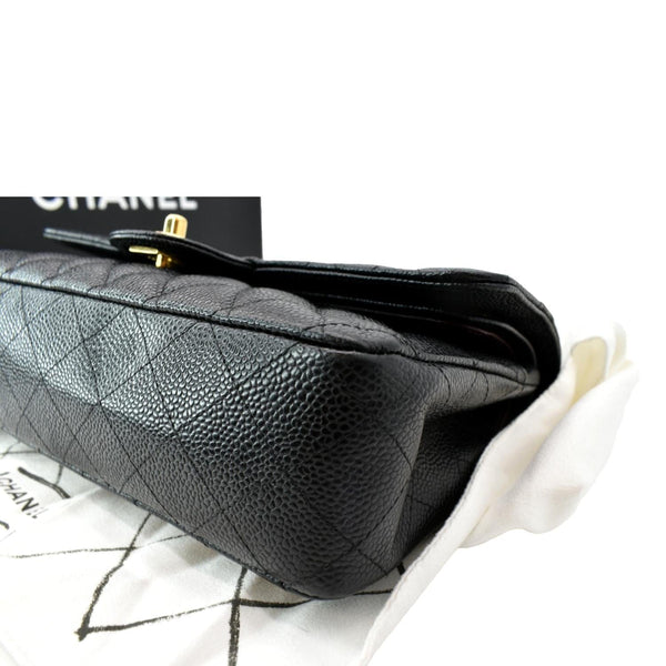 CHANEL Classic Double Flap Medium Caviar Leather Shoulder Bag Black
