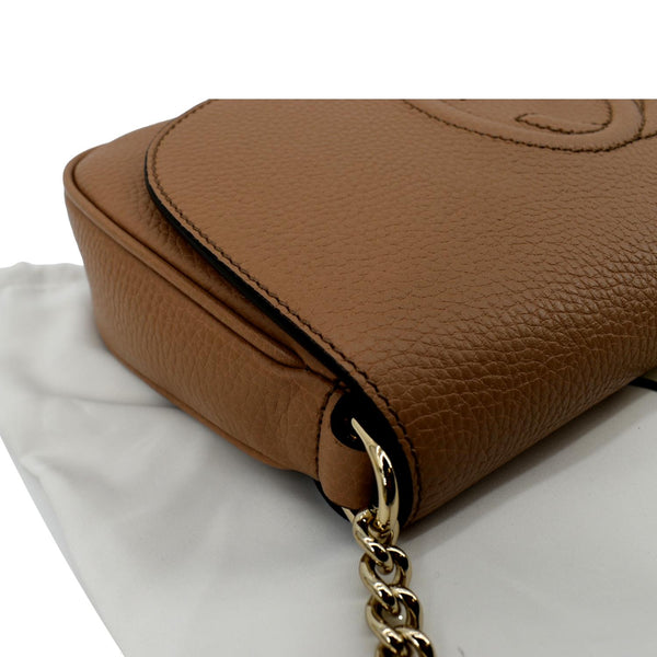 Gucci Soho Chain Flap Leather Crossbody Bag in Brown - Top Left