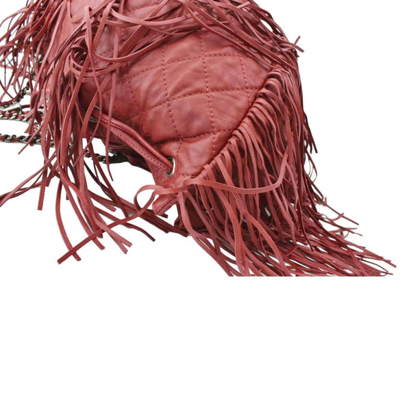 CHANEL Paris Dallas Drawstring Fringe Leather Shoulder Bag Red