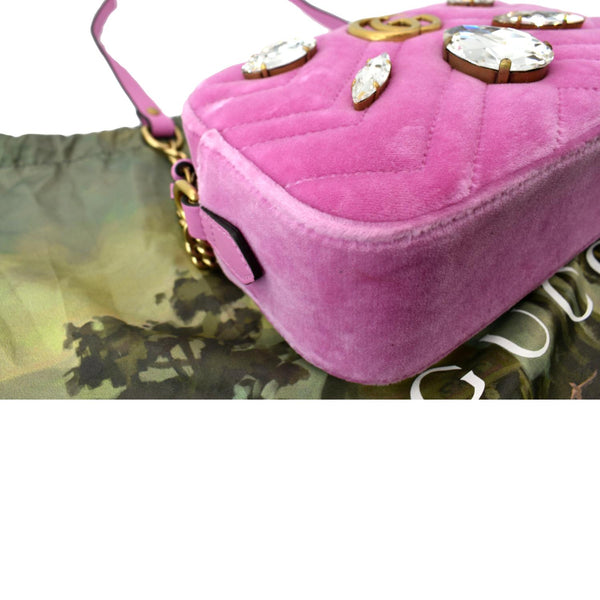 GUCCI GG Marmont Mini Marquise Crystal Velvet Crossbody Bag Pink