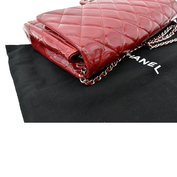 CHANEL Classic Flap Quilted Patent Leather Chain Clutch Bag Red