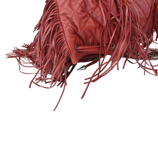 CHANEL Paris Dallas Drawstring Fringe Leather Shoulder Bag Red