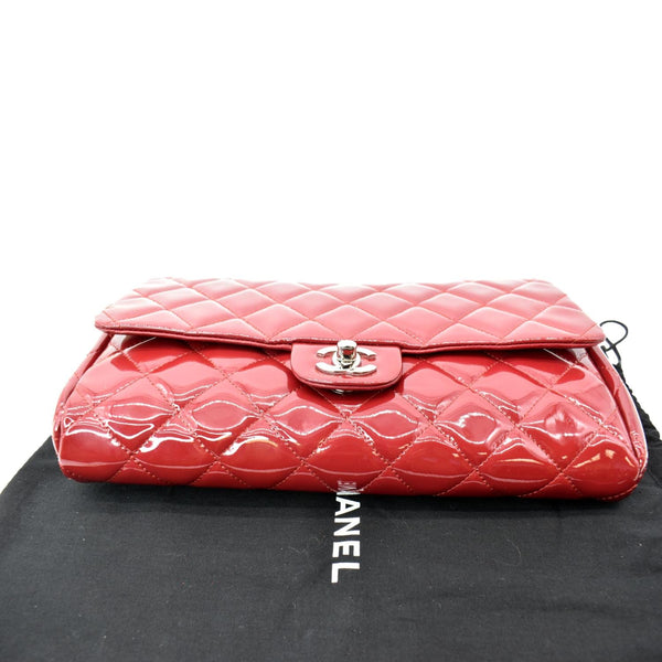 CHANEL Classic Flap Quilted Patent Leather Chain Clutch Bag Red