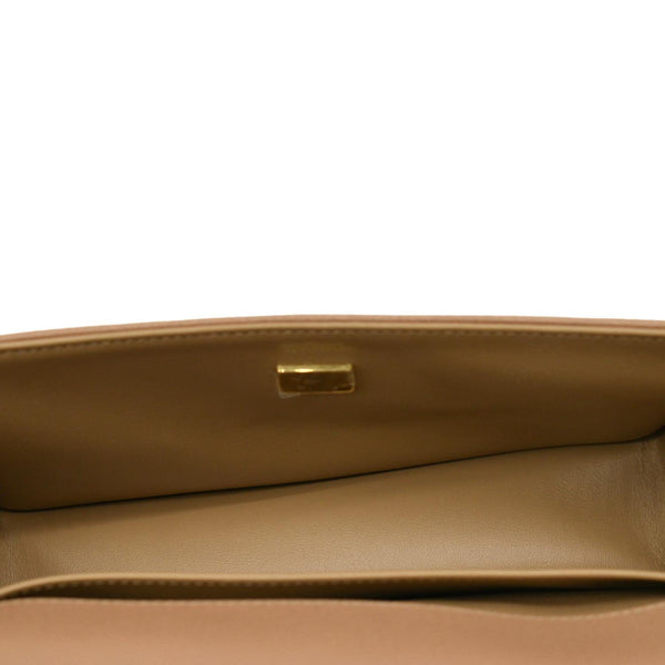 CHANEL Medium Boy Flap Chevron Caviar Leather Crossbody Bag Beige