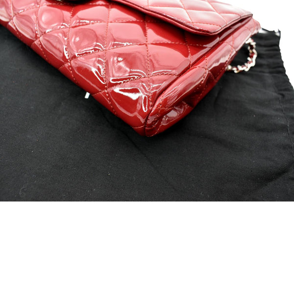 CHANEL Classic Flap Quilted Patent Leather Chain Clutch Bag Red