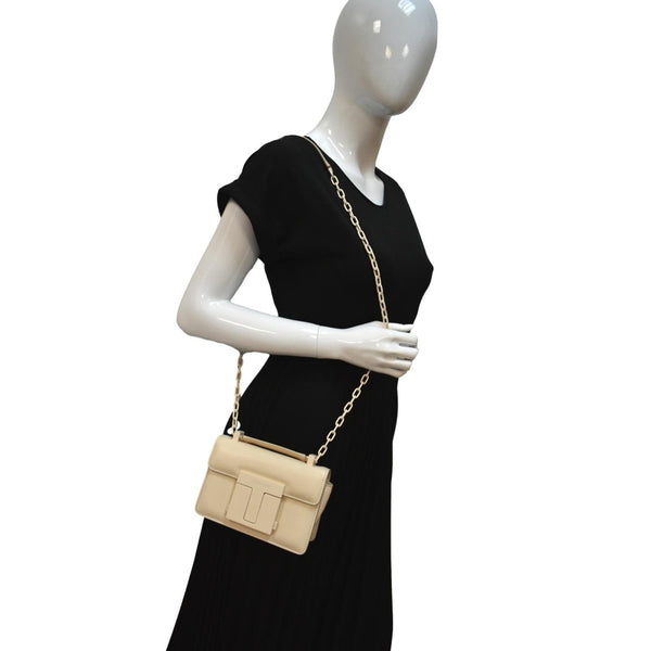 TOM FORD T Clasp Small Leather Shoulder Bag Beige-DDH