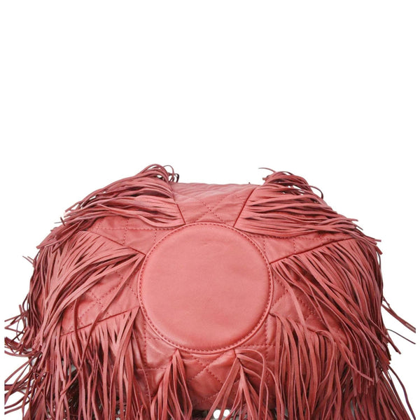 CHANEL Paris Dallas Drawstring Fringe Leather Shoulder Bag Red