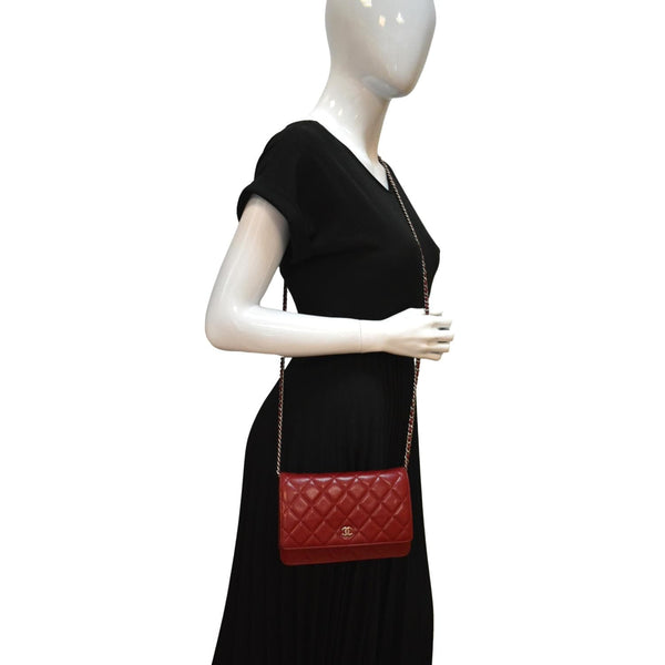 CHANEL CC WOC Caviar Leather Wallet On Chain Crossbody Bag Red