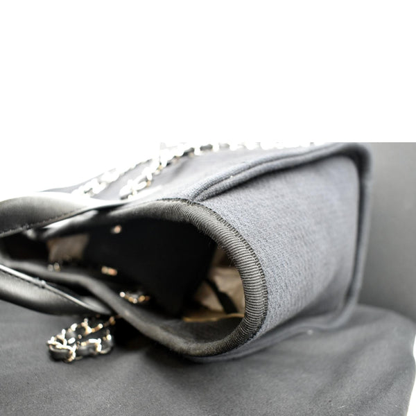 Chanel Deauville Small Canvas Leather Tote Bag Dark Blue - Left Side